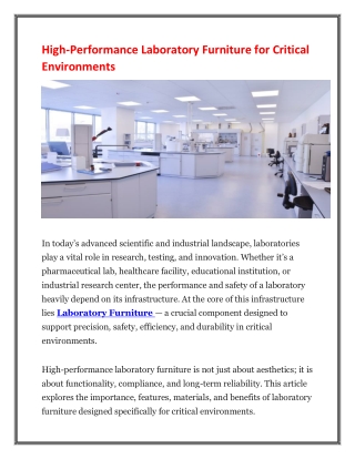 High-Performance Laboratory Furniture for Critical Environments