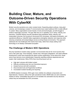 Building Clear, Mature, and Outcome-Driven Security Operations With CyberNX