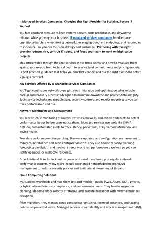 It Managed Services Companies Choosing the Right Provider for Scalable, Secure IT Support