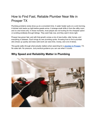How to Choose a Reliable Local Plumber in Prosper, TX | Crown Plumbing