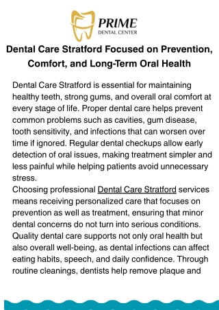 Dental Care Stratford Centered on Preventive Care and Patient Comfort