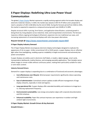 E-Paper Display Market Trends Forecasted for 2036