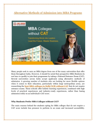 Alternative Methods of Admission into MBA Programs