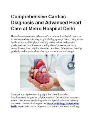 Best Cardiology Hospital in Delhi - Metro Hospital RLKC Pandav Nagar