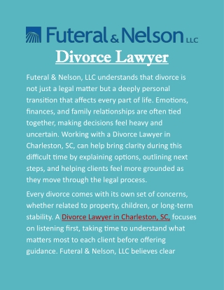 Divorce Lawyer in Charleston, SC: Clear Legal Guidance During a Life Transition