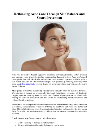 Rethinking Acne Care Through Skin Balance and Smart Prevention