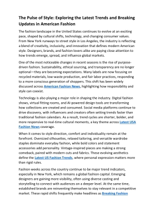 The Pulse of Style- Exploring the Latest Trends and Breaking Updates in American Fashion