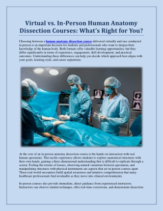Virtual vs. In-Person Human Anatomy Dissection Courses: What’s Right for You?