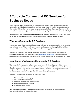Affordable Commercial RO Services for Business Needs