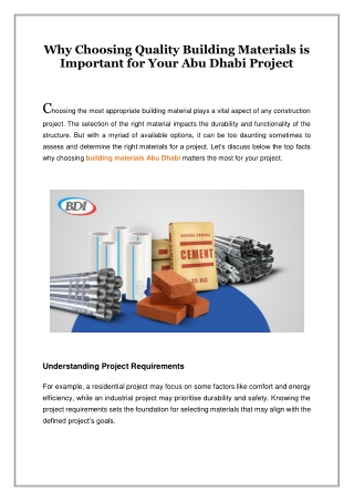 Why Choosing Quality Building Materials is Important for Your Abu Dhabi Project