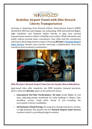 Redefine Airport Travel with Elite Newark Liberty Transportation