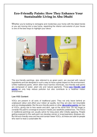 Eco-Friendly Paints, How They Enhance Your Sustainable Living in Abu Dhabi