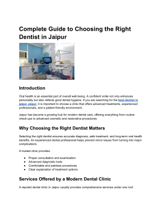 Complete Guide to Choosing the Right Dentist in Jaipur