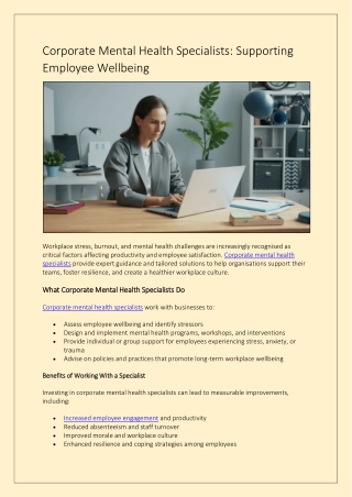 Corporate Mental Health Specialists Supporting Employee Wellbeing