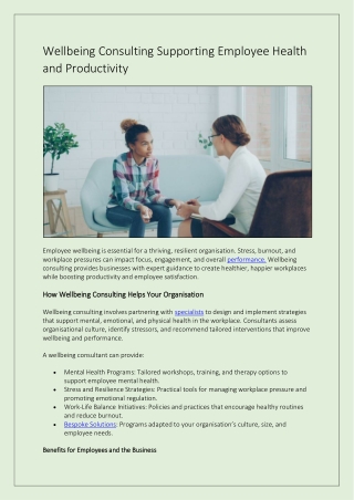 Wellbeing Consulting Supporting Employee Health and Productivity