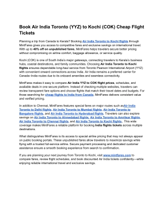 Discounted Air India Toronto Flights
