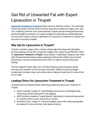 Liposuction Treatment In Tirupati