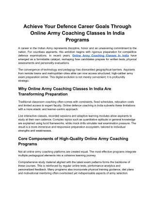 Achieve Your Defence Career Goals Through Online Army Coaching Classes In India Programs