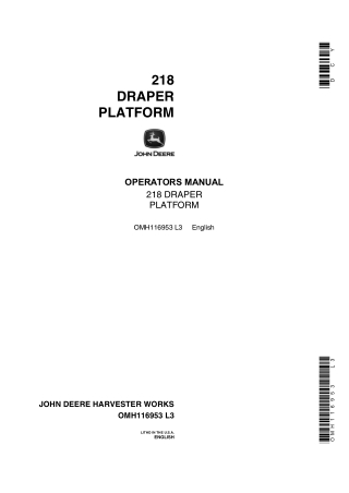 John Deere 218 Draper Platform Operator’s Manual Instant Download (Publication No.OMH116953)