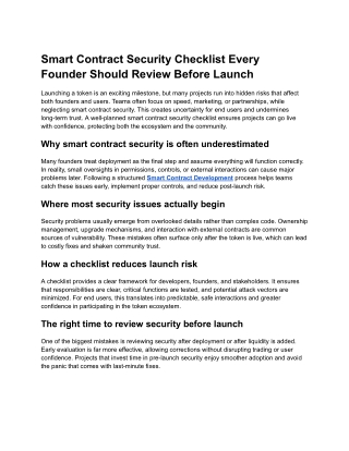 Smart Contract Security Checklist Every Founder Should Review Before Launch