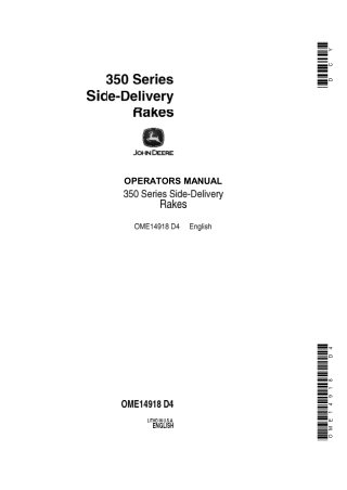 John Deere 350 Series Side-Delivery Rakes Operator’s Manual Instant Download (Publication No.OME14918)