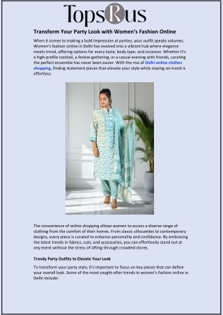 Transform Your Party Look with Women’s Fashion Online