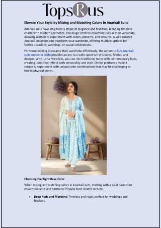 Elevate Your Style by Mixing and Matching Colors in Anarkali Suits