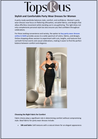 Stylish and Comfortable Party Wear Dresses for Women