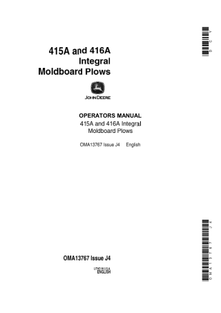 John Deere 415A and 416A Integral Moldboard Plows Operator’s Manual Instant Download (Publication No.OMA13767)