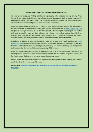 Quality Baby Diapers and Premium Milk Powder for Sale