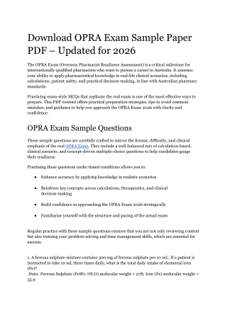 Download OPRA Exam Sample Paper PDF – Updated for 2026