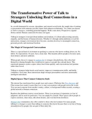 The Transformative Power of Talk to Strangers Unlocking Real Connections in a Digital World
