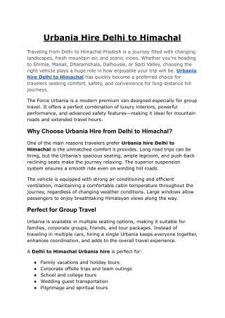 Urbania Hire Delhi to Himachal