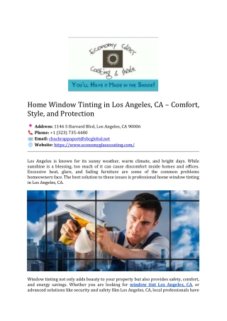 Home Window Tinting in Los Angeles, CA - Economy Glass Coating