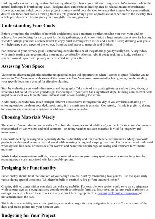 Expert Tips from Vancouver Deck Construction Experts on Planning Your Project