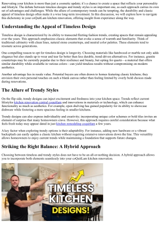 Timeless vs. Trendy: Making Style Choices for Your coQuitLam kitchen renovation