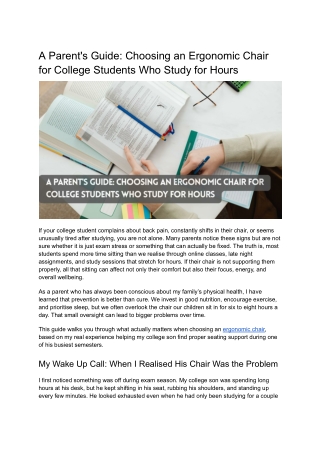 Choosing an Ergonomic Chair for College Students Who Study for Hours