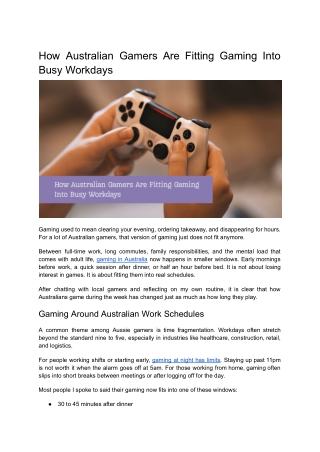 How Australian Gamers Are Fitting Gaming Into Busy Workdays