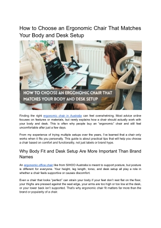 How to Choose an Ergonomic Chair That Matches Your Body and Desk Setup