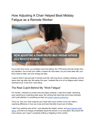 How Adjusting A Chair Helped Beat Midday Fatigue as a Remote Worker