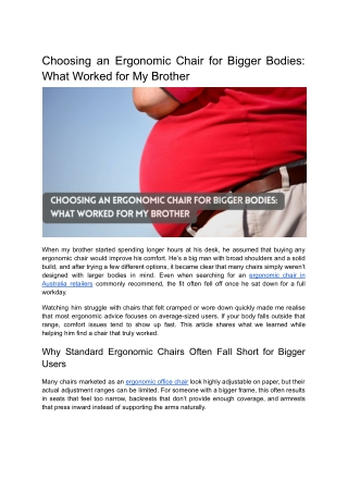 Choosing an Ergonomic Chair for Bigger Bodies