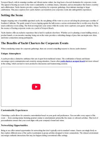 Corporate Events Done Right: Yacht Charters in Newport Beach