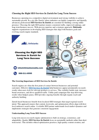 Choosing the Right SEO Services In Zurich for Long Term Success