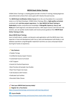 MEVN Stack Training - Viswa Online Trainings From India