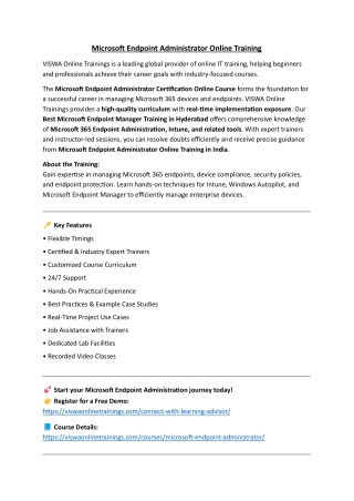 Microsoft Endpoint Administrator Online Training Institute From India