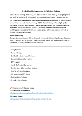 Oracle Cloud Infrastructure Online Training By VISWA Online Trainings