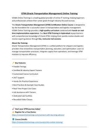 OTM Online Training & Real Time Support From India, Hyderabad