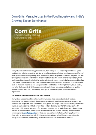 India's Corn Grits: Food Industry Uses & Global Exports