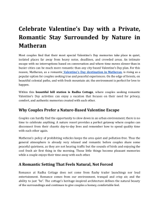 Celebrate Valentine’s Day with a Private, Romantic Stay Surrounded by Nature in Matheran