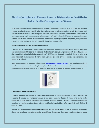 Guida Completa ai Farmaci per la Disfunzione Erettile in Italia: Scelte Consapev